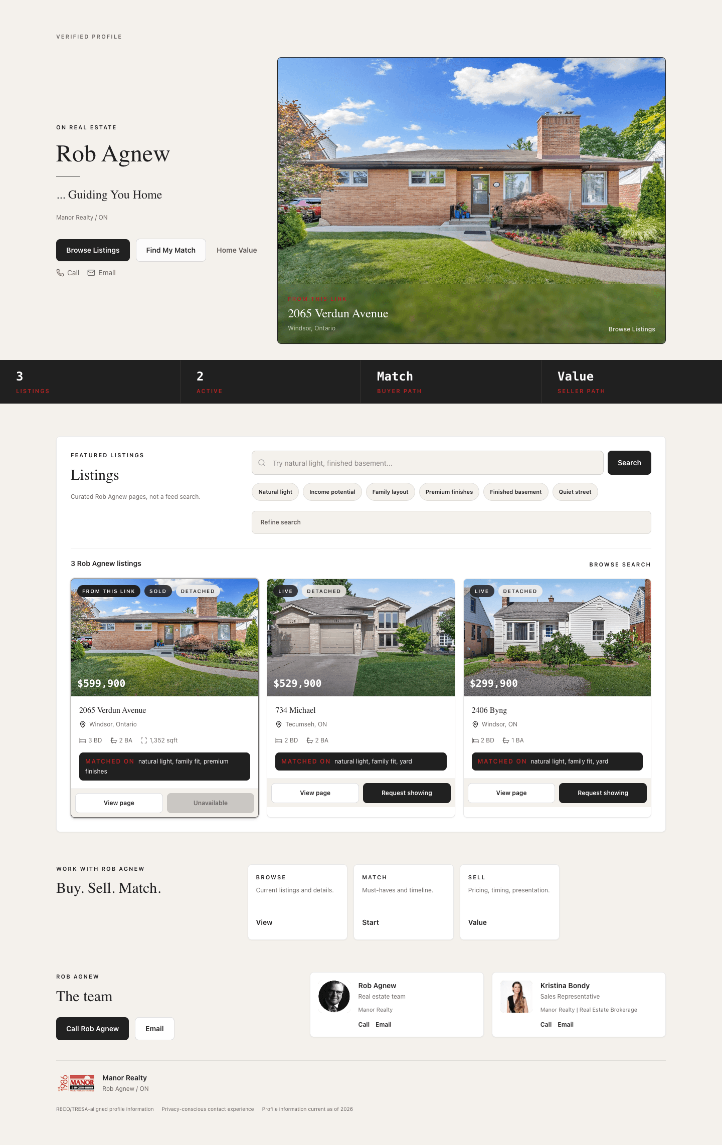 Rob Agnew’s public HousePeek Agent Hub with sold and active listings