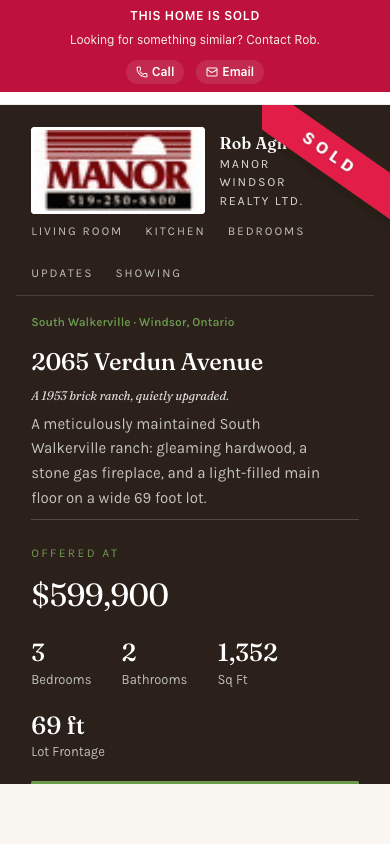 Live mobile listing page for Rob Agnew’s 2065 Verdun Avenue