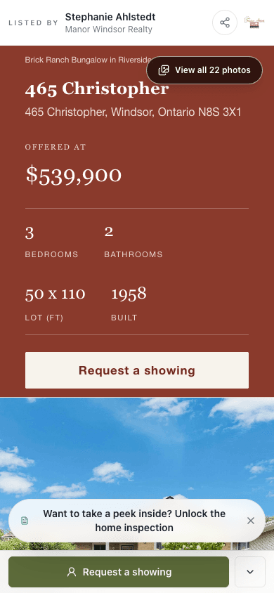 Live mobile listing page for Stephanie Ahlstedt’s 465 Christopher
