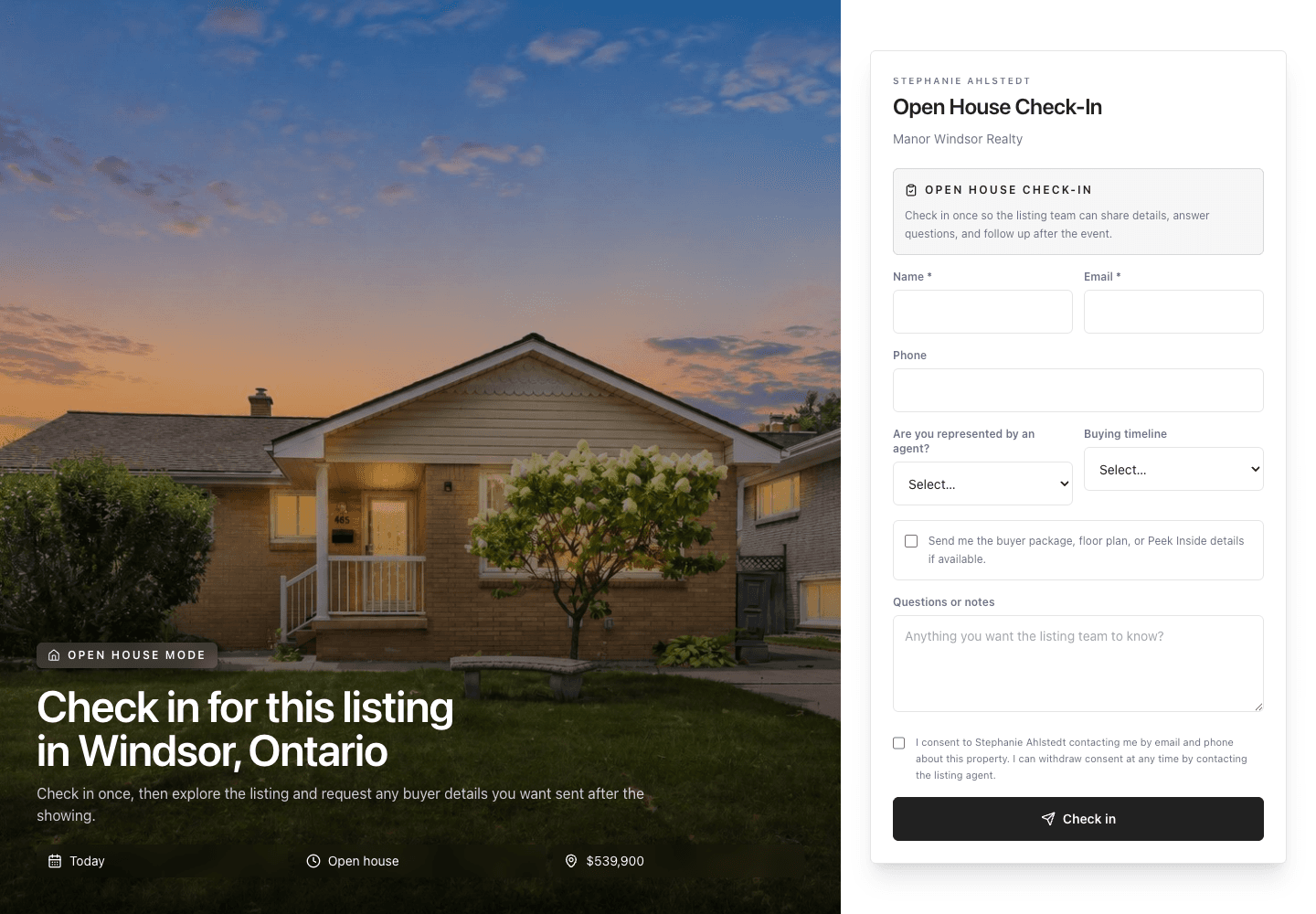 HousePeek open-house check-in for Stephanie Ahlstedt’s listing